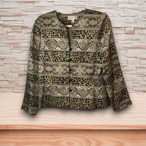 Adrianna Papell Tops - Adrianna Papell 100% Silk Jungle Print Ladies Blouse Long Sleeve Button 12 EUC